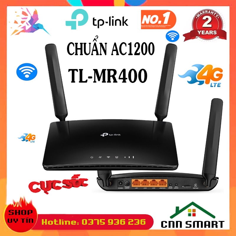 Bộ phát sóng Wifi không dây 4G TPLINK, Có Cổng LAN TP-LINK AC1200 Archer MR400 3 LAN, TL-MR100 Chuẩn N 300M - Chính hãng