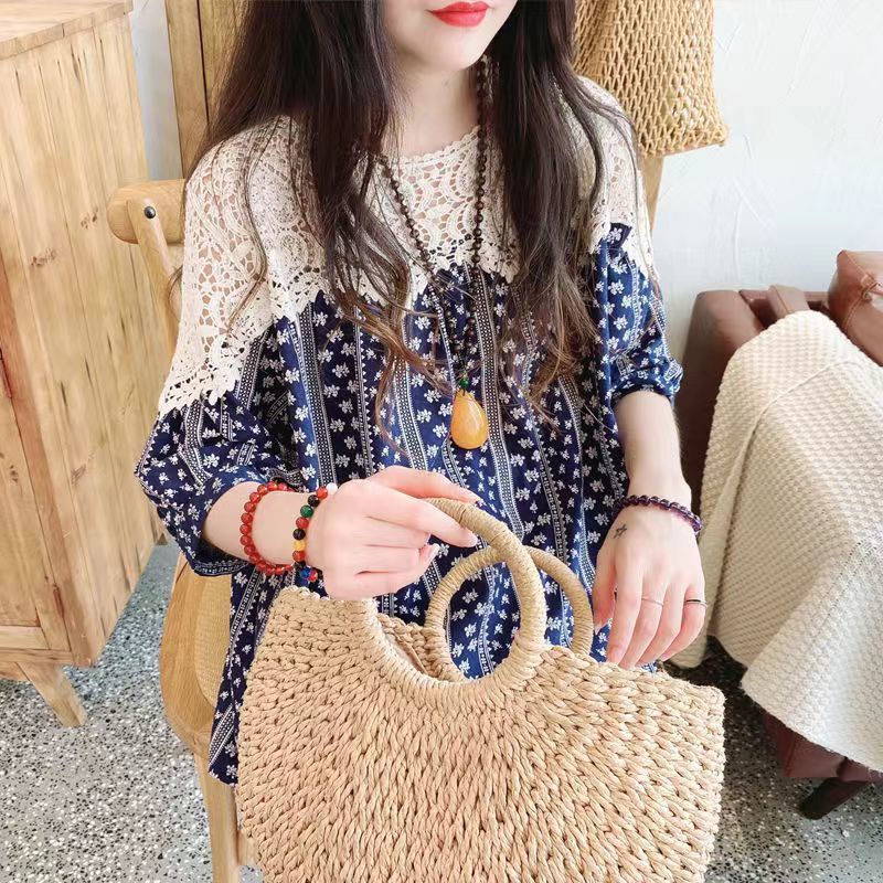 Áo Sơ Mi Nữ Ngắn Tay Viền Ren Dáng Rộng Kiểu Hàn Quốc Thời Trang Mùa Hè