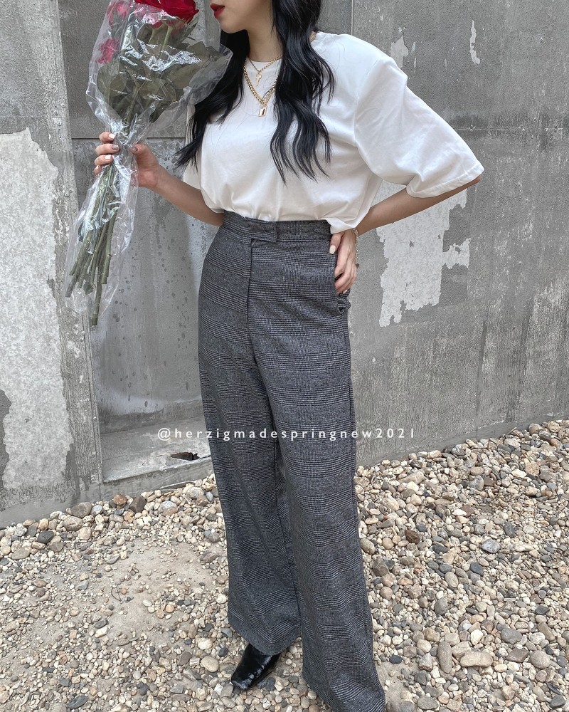 Nadia pants - Q1319 ( Quần kẻ suông cạp cao chất mịn đẹp )