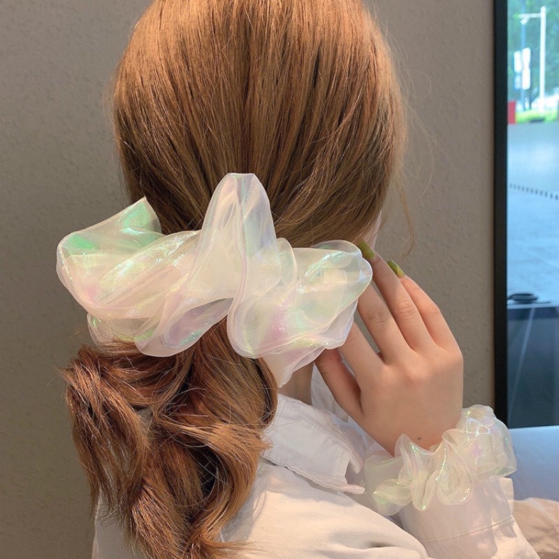 [Siêu To] Dây Buộc Cột Tóc Scrunches Siêu To Màu Trắng Xinh Xắn Mainia Shop