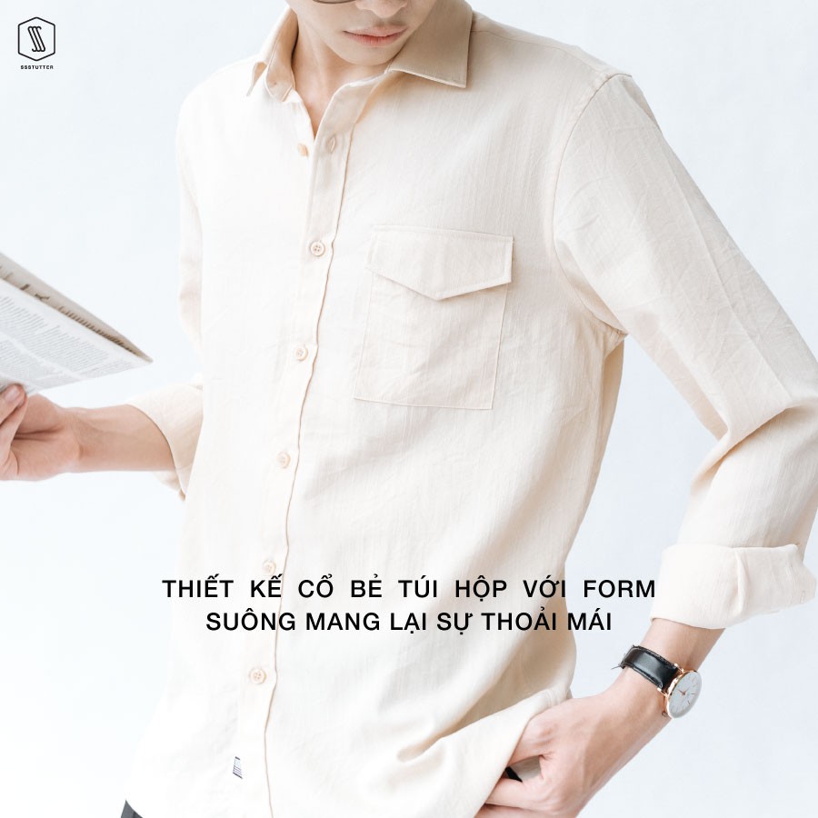Áo sơ mi nam SSSTUTTER dài tay có túi cổ đức vải linen thoáng mát Letter Shirt | BigBuy360 - bigbuy360.vn