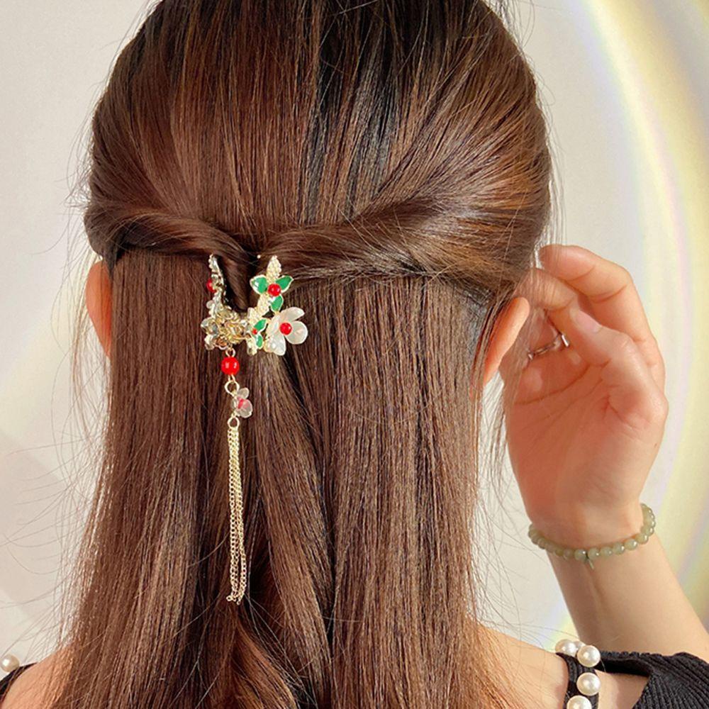Kẹp Tóc Tua Rua Họa Tiết Hoa Phong Cách Trung Quốc Cổ Điển Thời Trang Cho Nữ