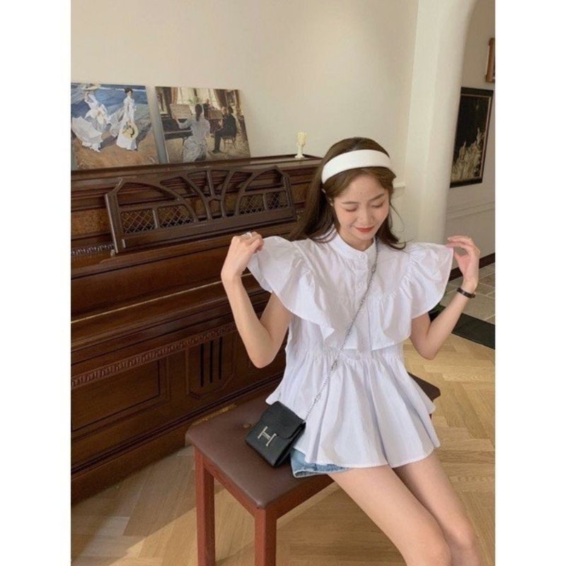 Áo sơ mi nữ ngắn tay áo kiểu nữ cộc tay thiết kế cổ trụ tay bồng tiểu thư PANOSI - Mã A108