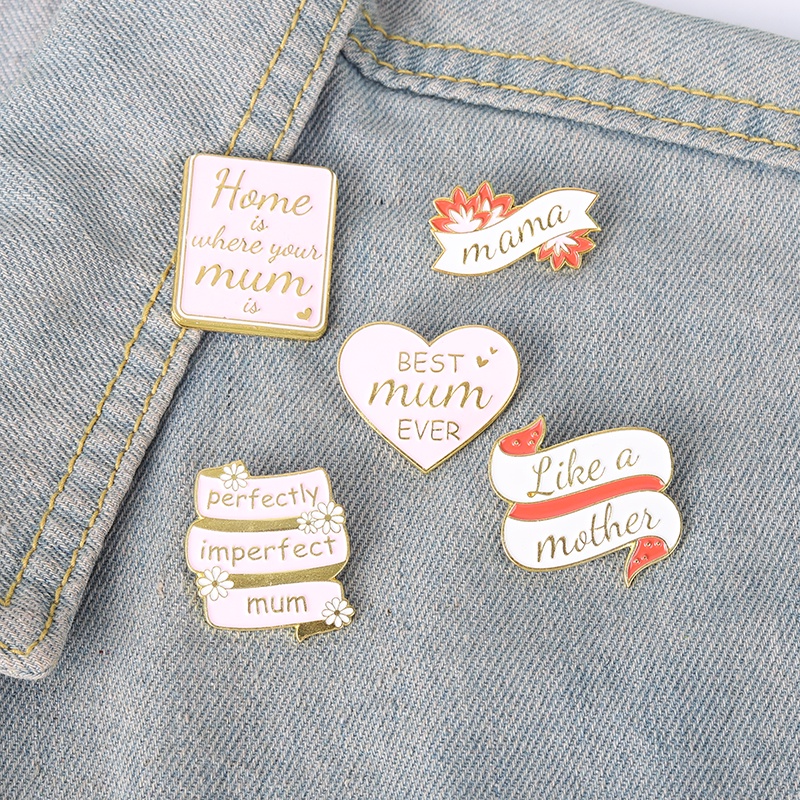 Ghim cài áo QIHE JEWELRY Best Mama Perfect Mum hoạt hình màu hồng