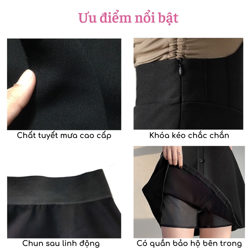 Chân váy xòe ngắn lưng cao NỊT BỤNG ôm eo có BIGSIZE màu đen trẻ trung năng động vải dày CV43