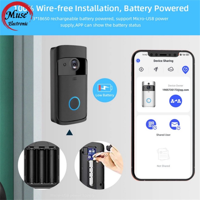Chuông Cửa Có Camera Thông Minh V5 Wifi 720p Không Dây Chống Nước