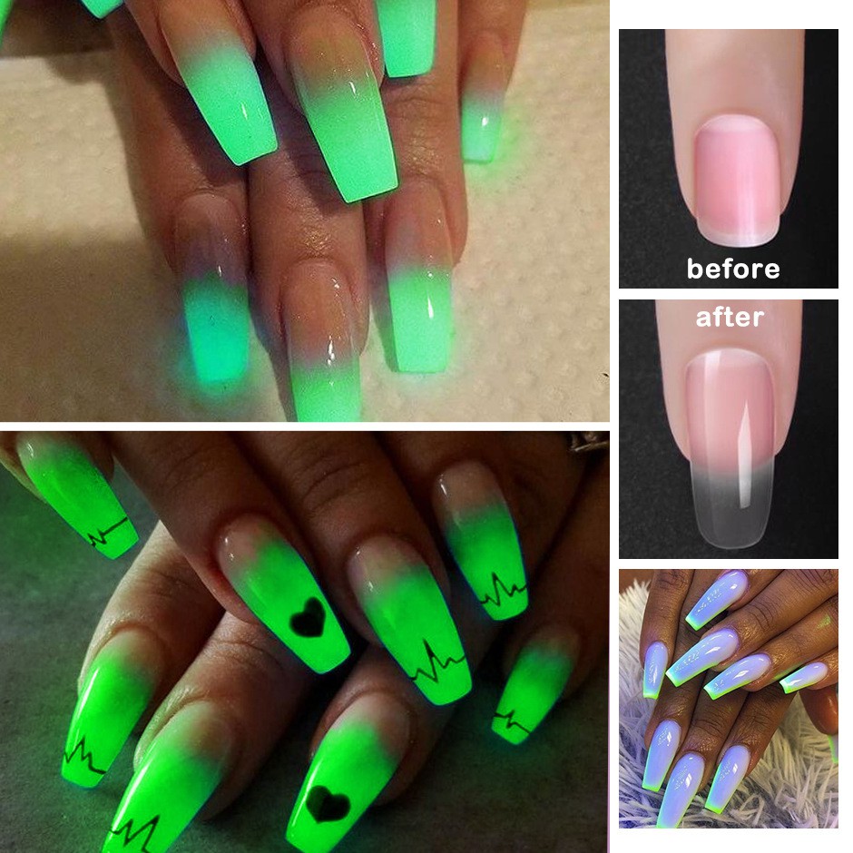 Gel UV nhựa acrylic đắp làm dài móng màu thạch dạ quang sáng tạo