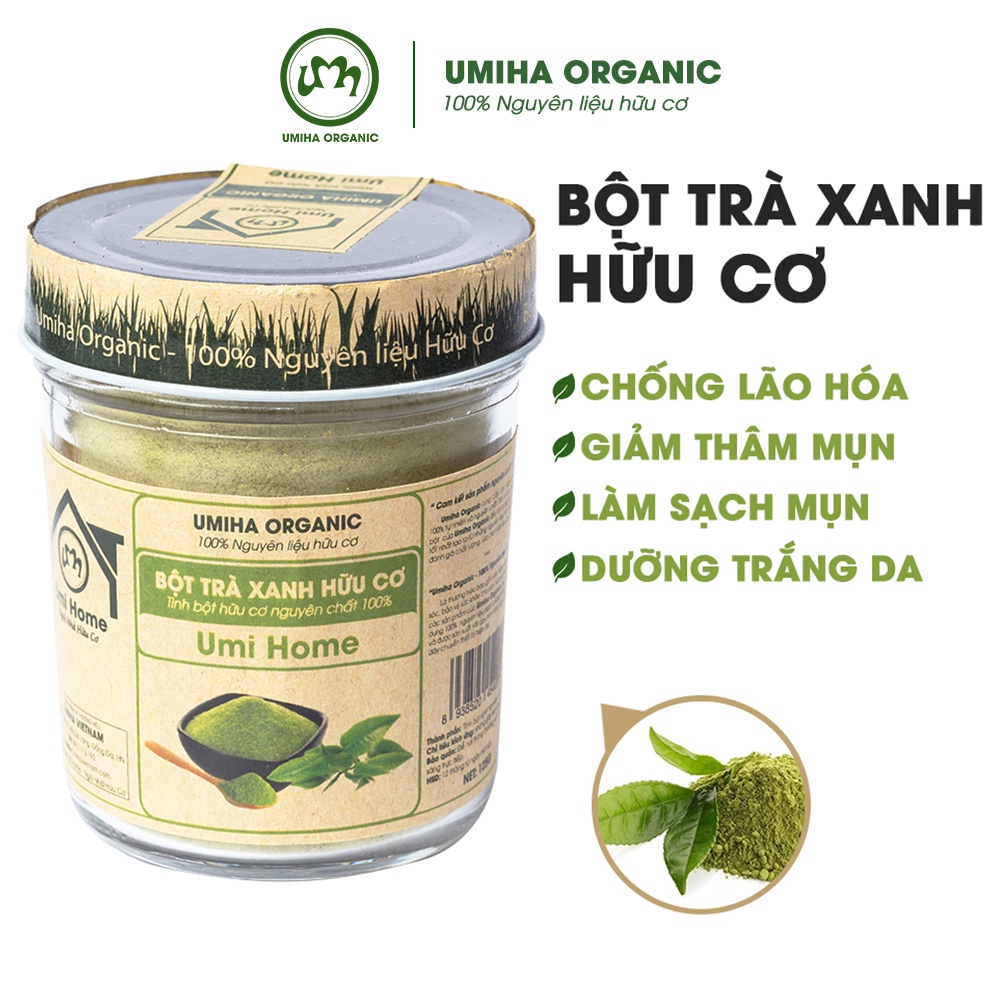 Bột Trà Xanh nguyên chất đắp mặt hữu cơ UMIHOME 135G dưỡng trắng ngừa mụn và thâm hiệu quả