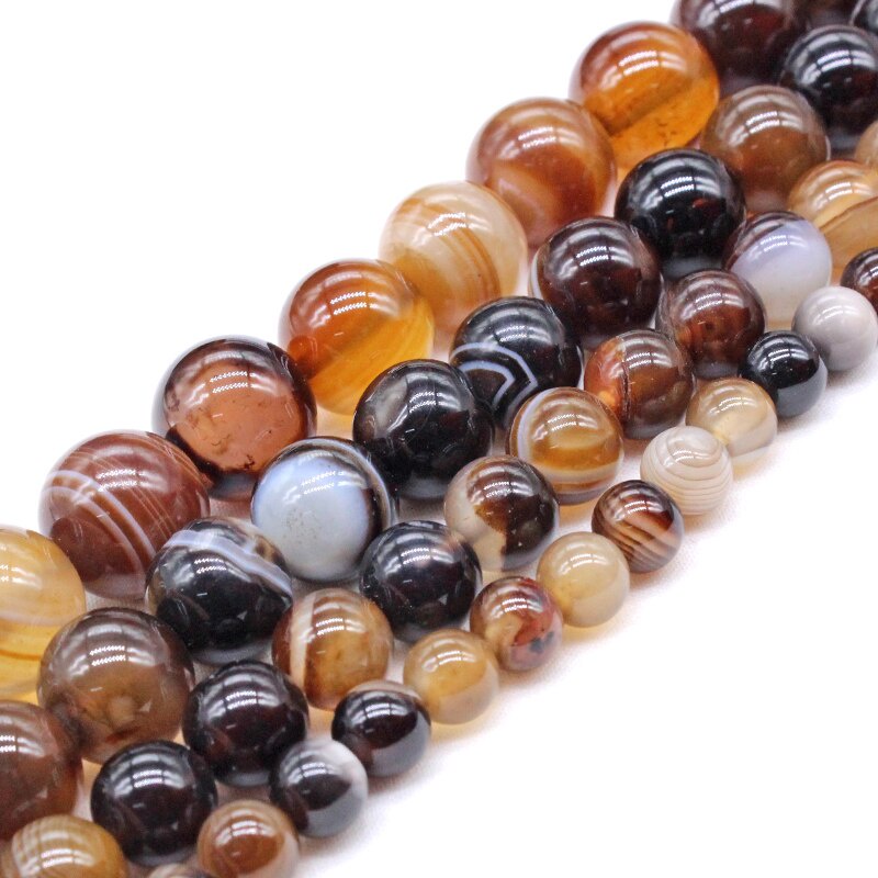 Đá Tự Nhiên Cà Phê Sọc Mã Não Hạt 4.6,8,10,12mm Kích Thước Chọn Để Làm Đồ Trang Sức
