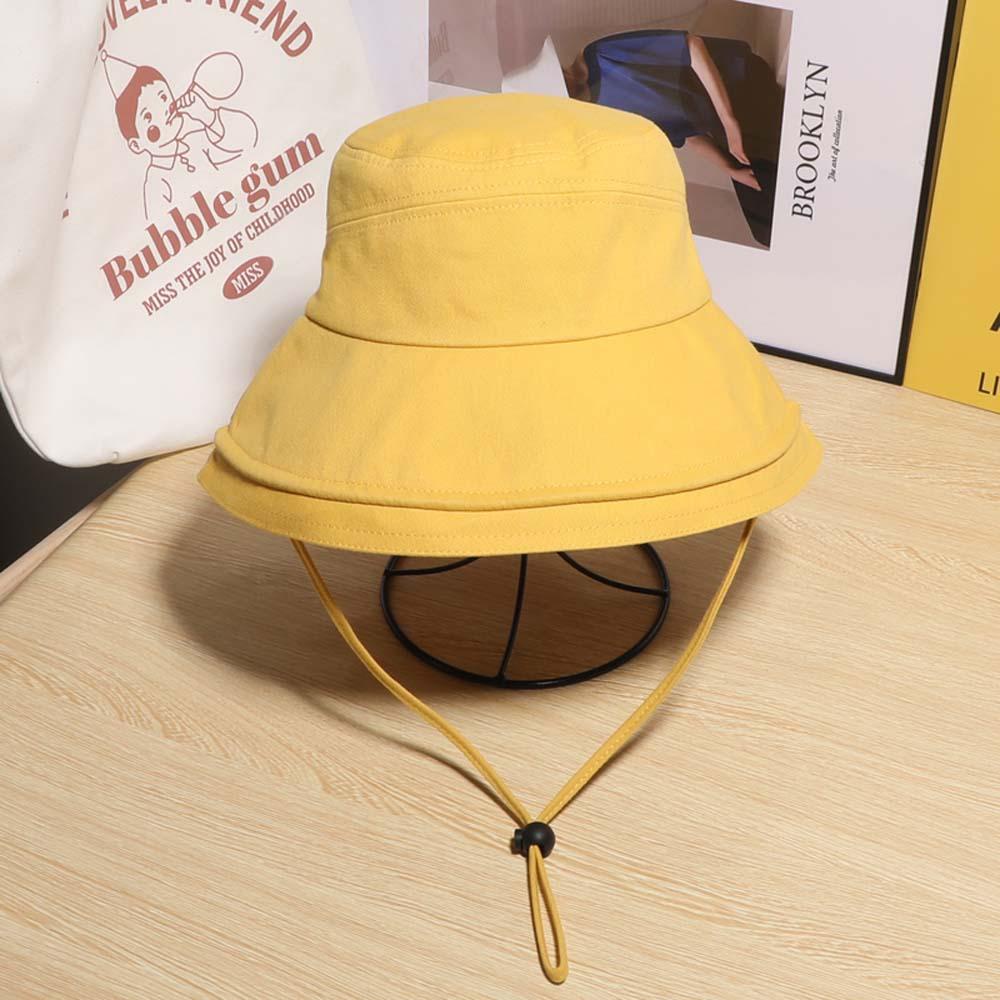 DARNELL Nón Bucket Chất Liệu Cotton Phối Dây Rút Phong Cách Hàn Quốc Thời Trang Đi Biển Cho Nữ