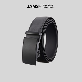 Thắt lưng da nam JAMS đai đen trơn mặt khoá kim loại tự động cao cấp thời trang leather belt