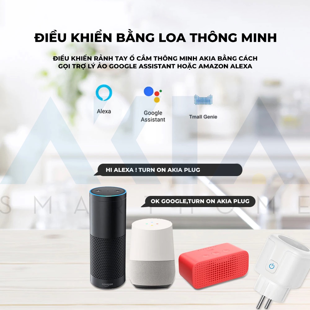 Ổ điện thông minh AKIA 3500W 16A - Ổ cắm tuya wifi, có đo điện năng tiêu thụ, hẹn giờ, điều khiển app smart life