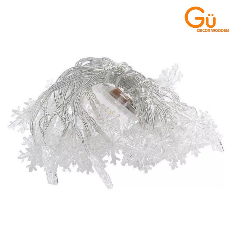 Dây đèn led trang trí hình bông tuyết đầu mùa 6 cánh dùng pin AA màu vàng