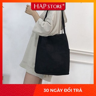 Túi vải canvas trơn màu đen có khóa ⚡ GIÁ GỐC ⚡ Túi canvas trơn nam nữ màu đen style Hàn Quốc | HAP Store