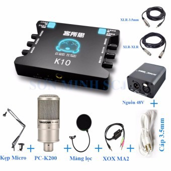 COMBO bộ micro K200, card xox k10, dây livestream tốt, chân kẹp míc, màng lọc âm BH 6 tháng đổi mới
