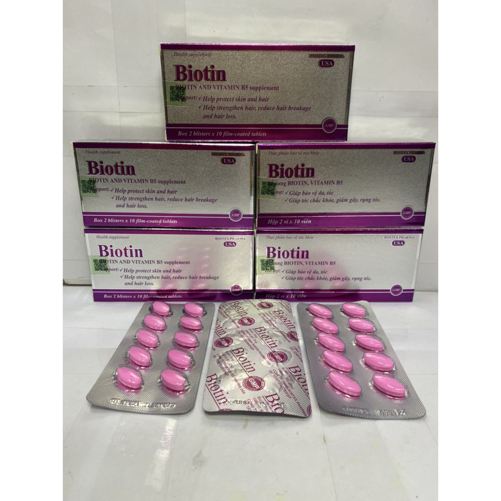 Biotin bổ sung biotin vitamin B5, giúp bảo vệ tóc cho tóc chắc khỏe, làm đẹp da chống lão hóa