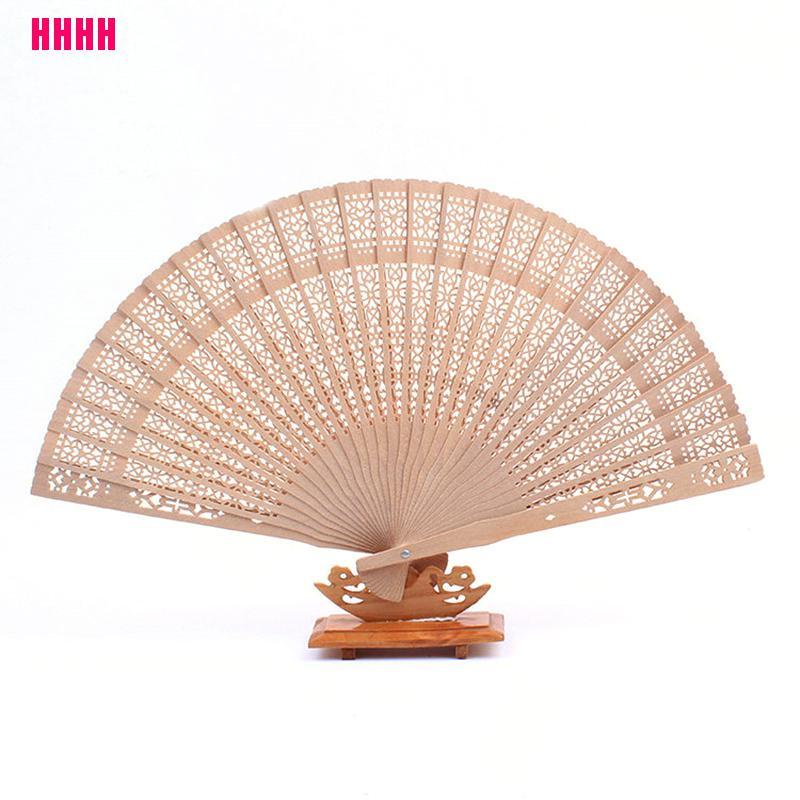 Quạt xếp cầm tay bằng gỗ tre khắc hoa văn cổ điển cho đám cưới