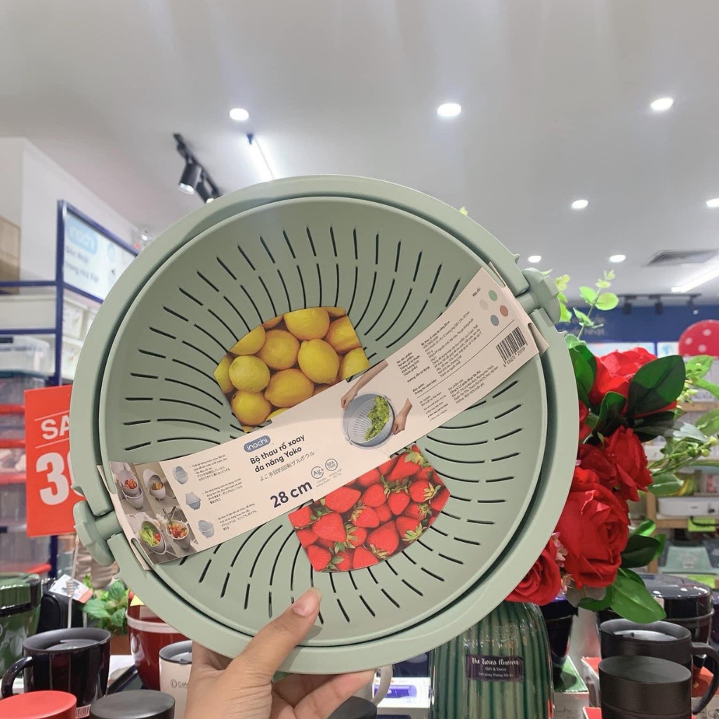 Bộ thau rổ xoay đa năng INOCHI 28 cm - Giao màu ngẫu nhiên
