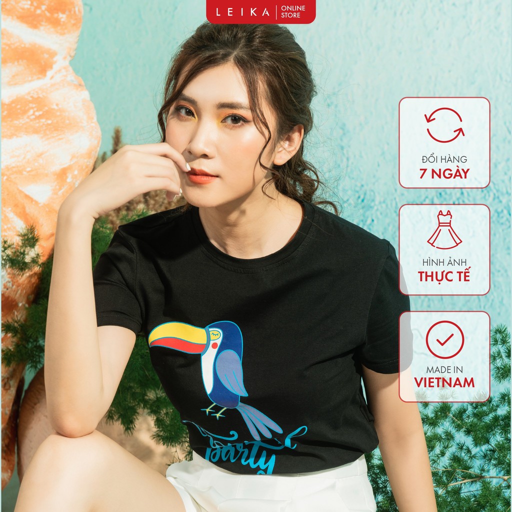 Áo thun nữ thấm hút mồ hôi in hình vẹt Parrot LEIKA