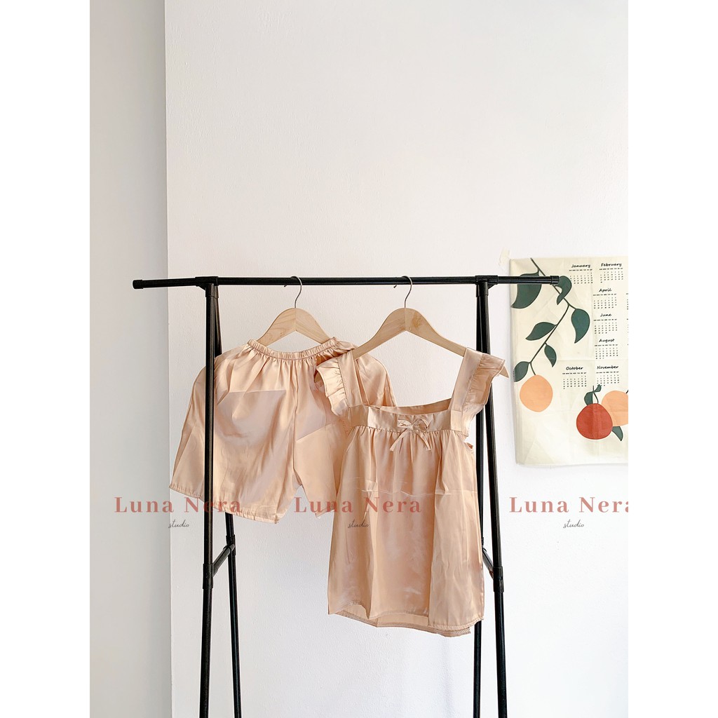 [TẶNG GƯƠNG CẦM TAY] Set đồ ngủ lụa bóng áo cánh tiên có nơ ngực | Ảnh thật 100% ♡ | BigBuy360 - bigbuy360.vn