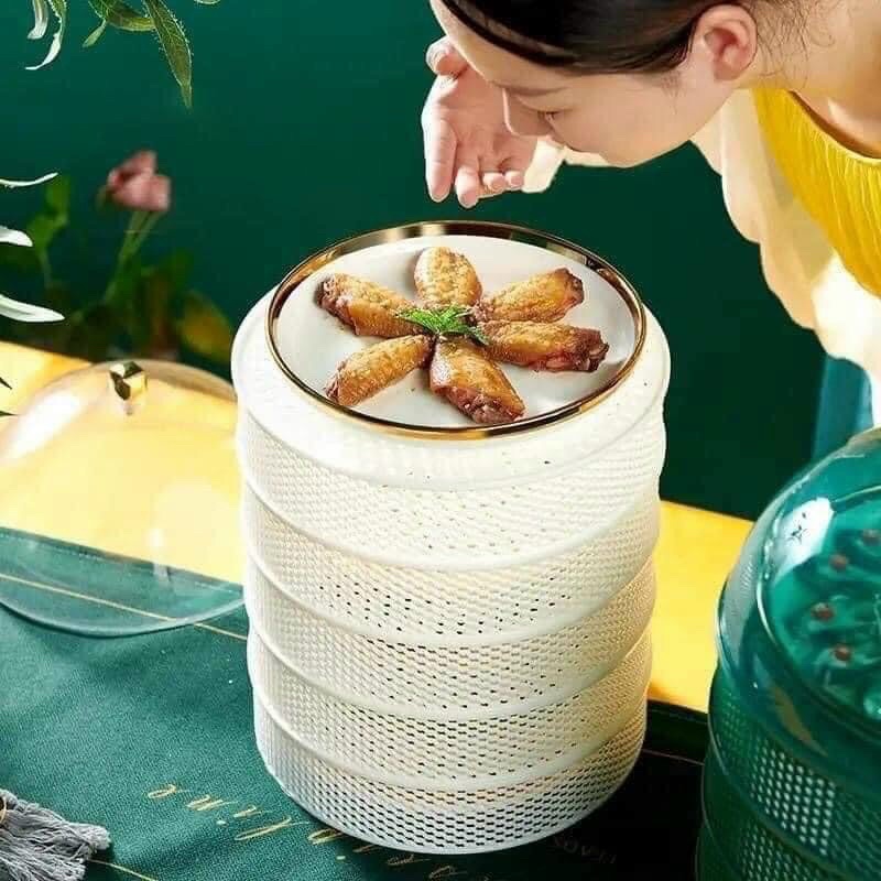 Lồng Bàn Xếp Gọn 5 Tầng Kami ( màu trắng- xanh)