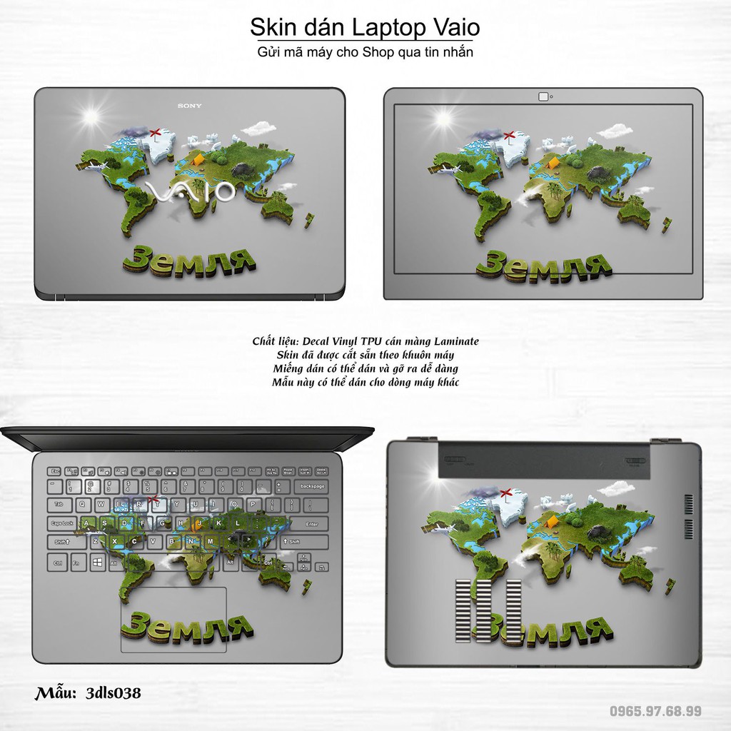 Skin dán Laptop Sony Vaio in hình 3D Green (inbox mã máy cho Shop)