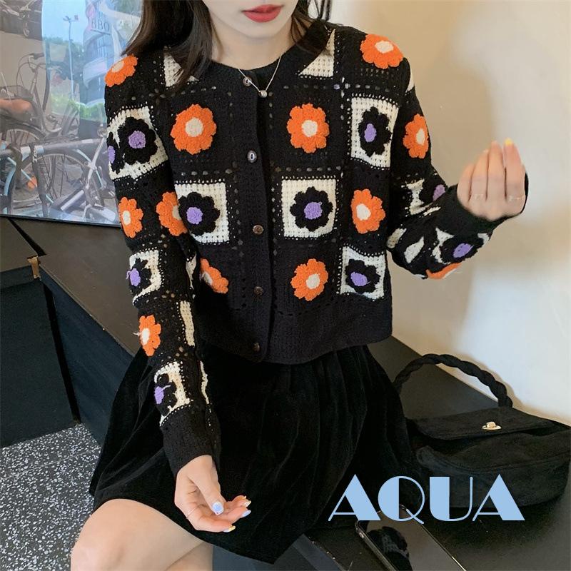 Anana Áo Khoác Cardigan Dệt Kim Dài Tay Cài Nút In Hoa Xinh Xắn Cho Nữ