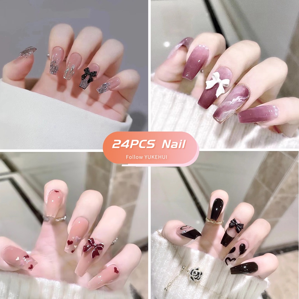 Bộ 24 Móng Tay Giả Ngắn Trang Trí Nghệ Thuật