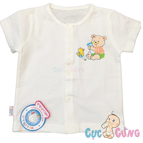 Áo sơ sinh Hello B&B cài nút giữa tay ngắn số 3 - hình con gấu