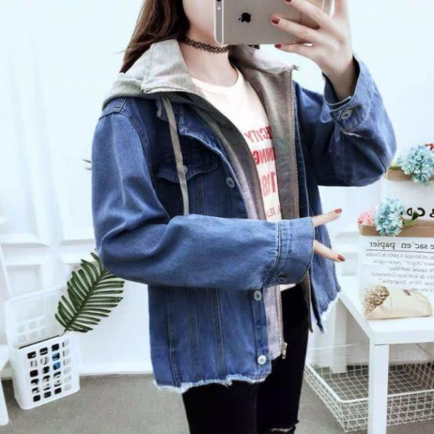 Áo khoác jean nữ có nón tia kéo cách điệu, áo bò nữ có mũ xì tin