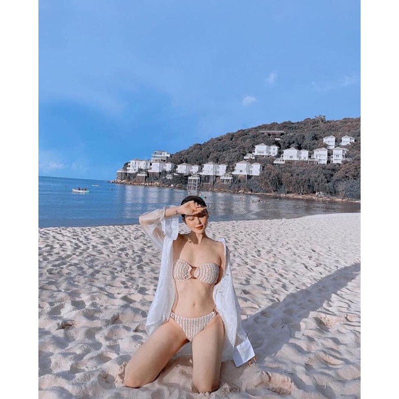 [ĐỒ BƠI QUẢNG CHÂU] Bikini hai mảnh áo quây ngang đính khoen ngực mix quần chip sexy | BigBuy360 - bigbuy360.vn