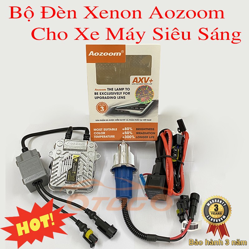 Bộ Đèn Xenon Aozoom H4 Siêu Sáng Cho Xe Máy Có Pha Cos