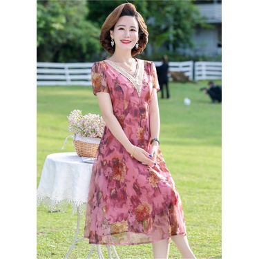 Váy Đầm trung niên nữ cho mẹ phối hoa cao cấp V81a- Áo đầm kiểu thời trang dự tiệc dạ hội đẹp cho người lớn tuổi Bigsize