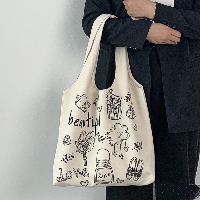 Túi tote vải canvas cao cấp đeo vai đi học đi chơi phong cách unisex giá rẻ