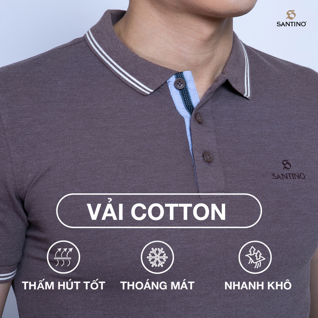 Áo Polo nam cổ bẻ vải Cotton SANTINO  phối bo cổ cao cấp, co giãn 4 chiều, thoáng mát, form ôm nhẹ trẻ trung - B125