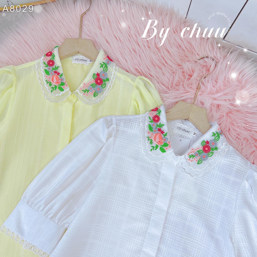 Áo sơ mi công sở nữ kiểu cổ thêu hoa xinh xắn CHUU A8029