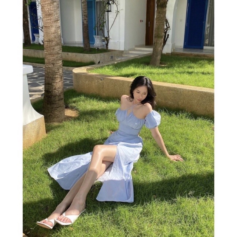 (Có BigSize) Đầm Váy Maxi Xanh Chuối Xẻ Tà Màu Hot Trend Năm Nay