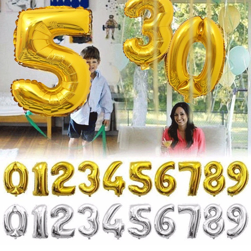 Bong Bóng Nhôm Hình Số 0-9 32 Inch Màu Vàng Hồng Trang Trí Tiệc