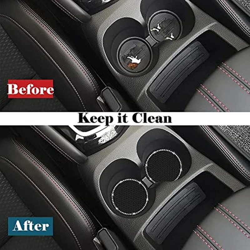Bộ 2 Miếng Lót Cốc Chống Trượt Bằng Cao Su Đính Kim Cương Giả Trang Trí Nội Thất Xe Hơi