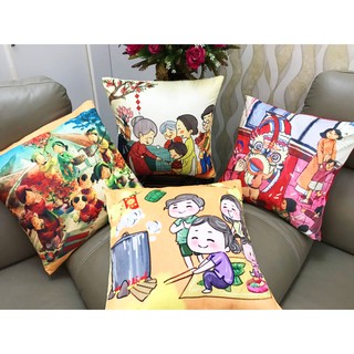 Set 4 Vỏ gối sofa Tranh Tết