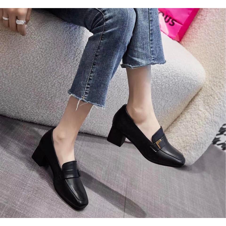 Giầy MoKa Nữ Da Thật Gót Trụ Cao 5cm Hàng QCCC