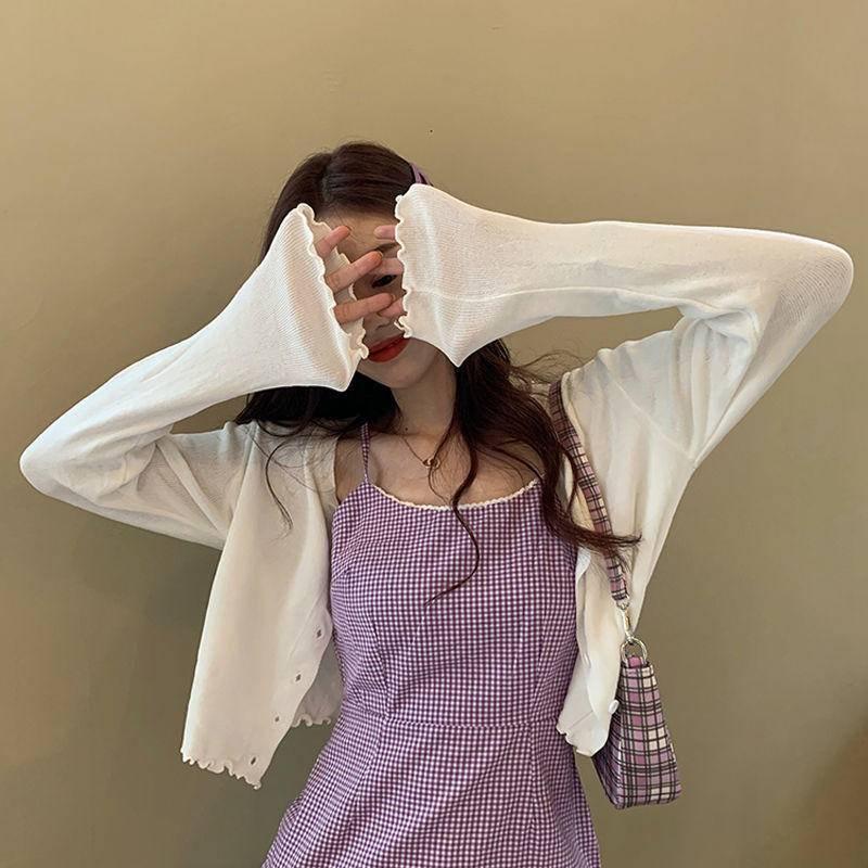 Áo khoác cardigan dệt kim mỏng dáng rộng cổ tròn thời trang mùa thu mới dễ phối đồ cho nữ