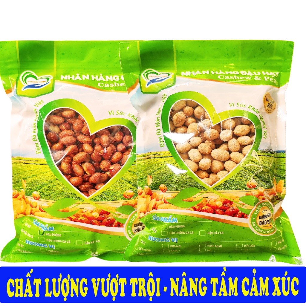 Combo 1KG Đậu Phộng Rang Tỏi Ớt/Da Cá Cốt Dừa Tâm Đức Thiện (2 x Túi 500GR)