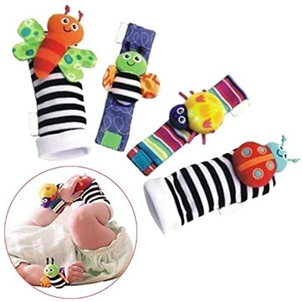 4pcs set Baby Rattle Set Sensory Toys Foot-finder Socks Wrist Rattles Bracelet Soft Toys
