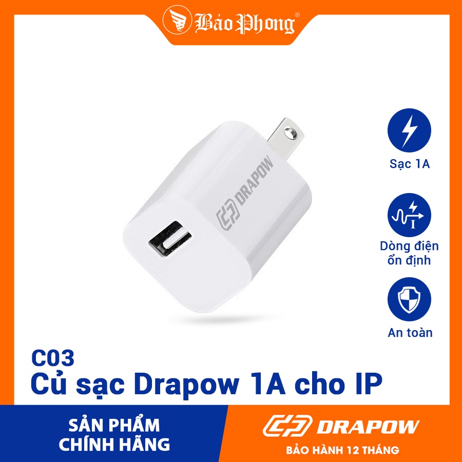 Củ Sạc DRAPOW 1A cho IP ,chính hãng sạc ổn định an toàn