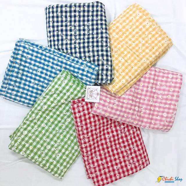 Vải thô ,đũi kẻ caro ô to và ô nhỏ may scrunchies, khăn, váy áo