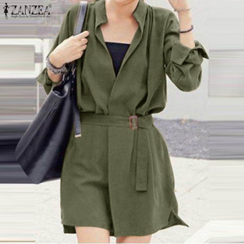 Đầm mini Zanzea tay dài có thắt lưng cúc thời trang dành cho nữ