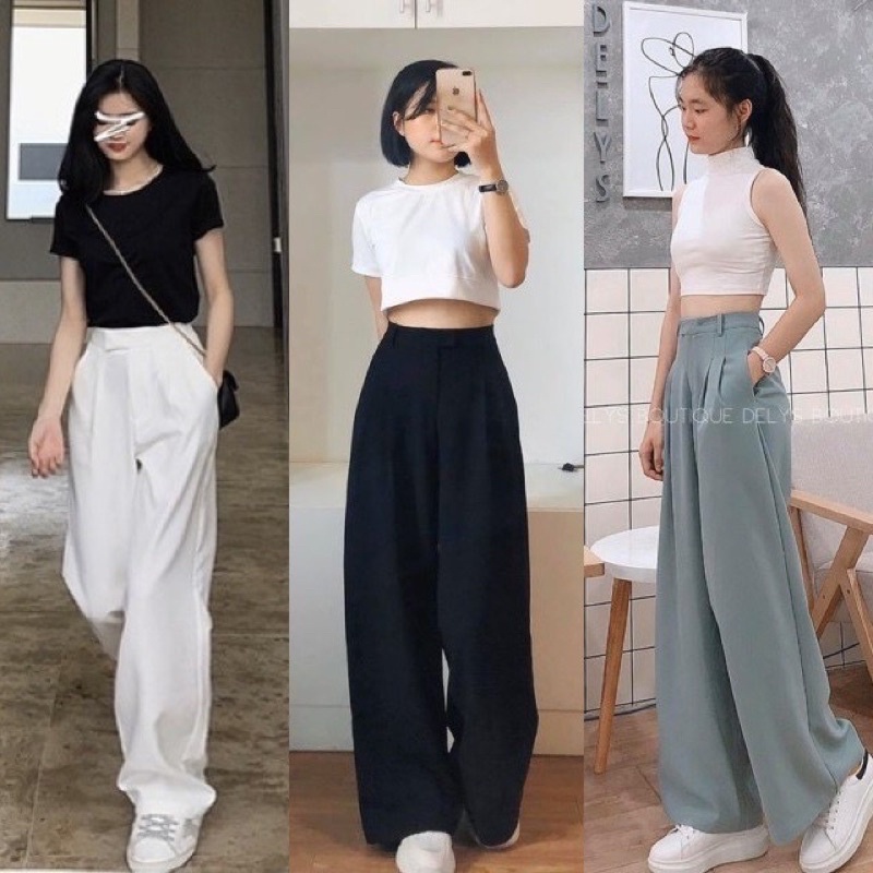 Thanh lý quần suông ống rộng nữ Delys, lưng cao