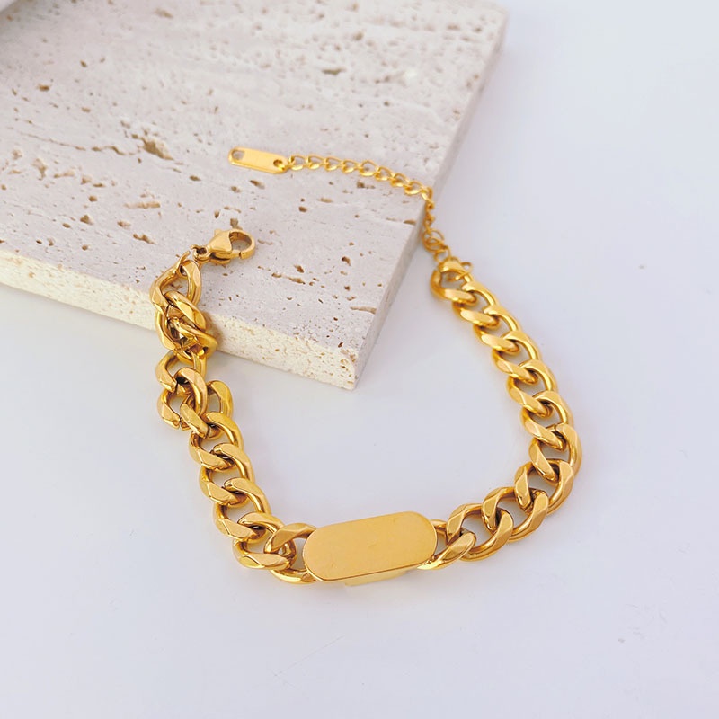 Vòng Đeo Tay Bằng Thép Titan Dày Dặn Mạ Vàng 18k Thời Trang Cho Nữ