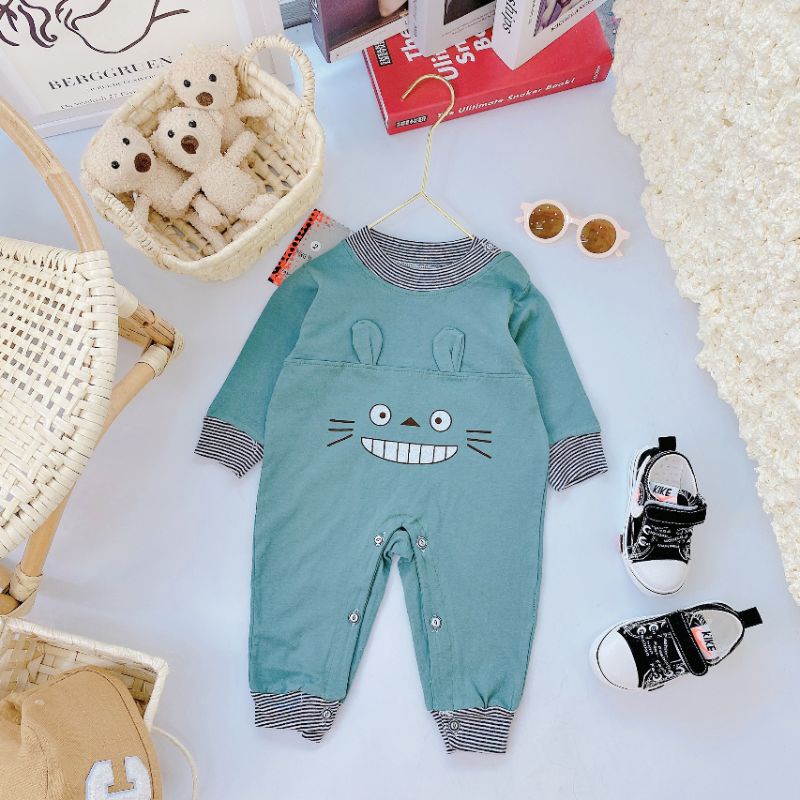 Body Dài Tay Sơ Sinh Vải Cotton Mẫu Tai Thú Cho Bé 3-9kg